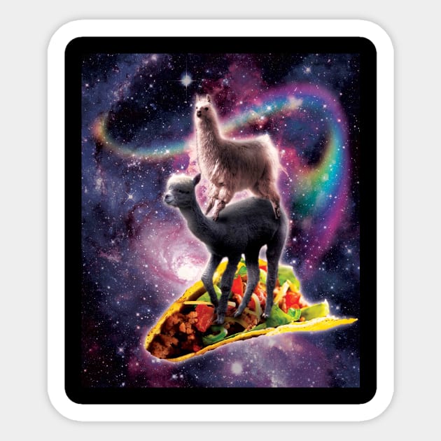 Rainbow Space Llama On Alpaca Riding Taco Sticker by Random Galaxy